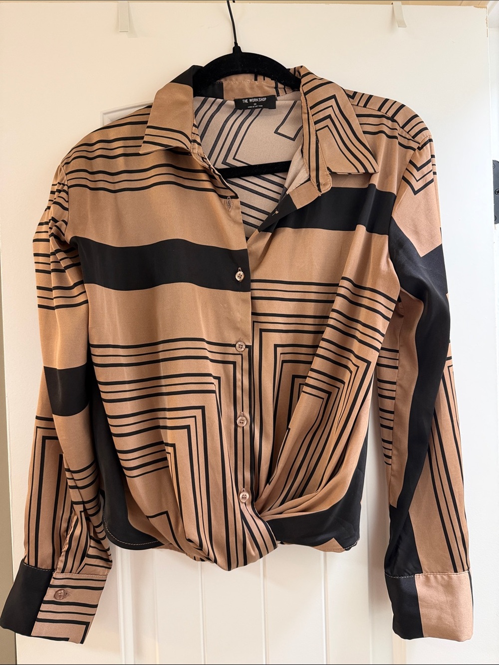 Workshop Republic Clothing Tan and Black Geometric-Striped Button Down Shirt
